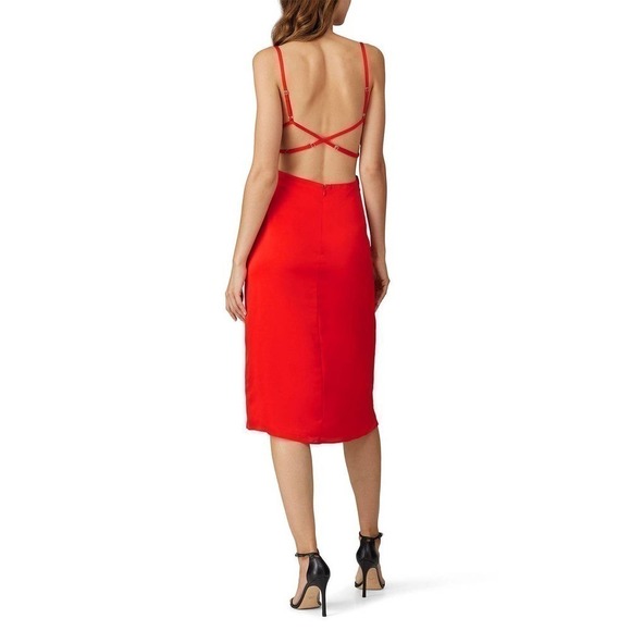 Fame & Partners The Toluca Dress Open Back Sheath High-Low Sleeveless Red 10 - Picture 3 of 11